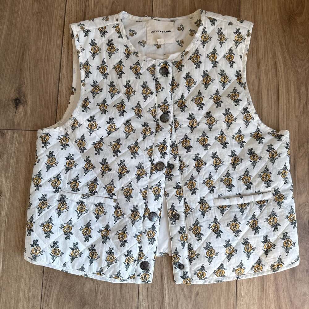 Lucky Brand Women’s Floral Vest Boho Cottage Core Sz Medium Peasant